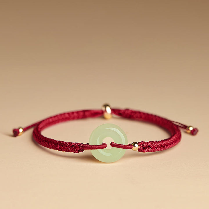 Buddha Stones Naturalne Hetian Jade Peace Buckle Fu Character Protection Luck Braided Bransoletka