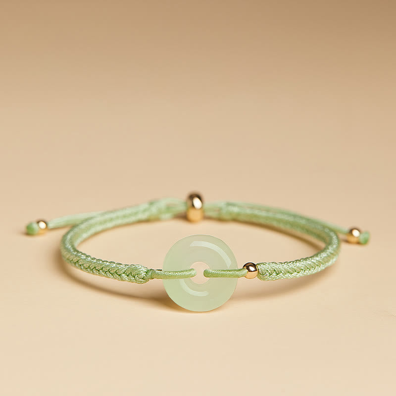 Buddha Stones Naturalne Hetian Jade Peace Buckle Fu Character Protection Luck Braided Bransoletka
