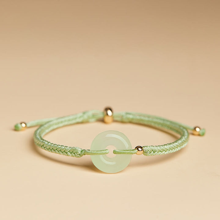 Buddha Stones Naturalne Hetian Jade Peace Buckle Fu Character Protection Luck Braided Bransoletka