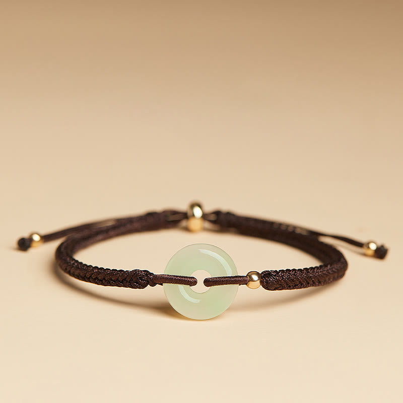 Buddha Stones Naturalne Hetian Jade Peace Buckle Fu Character Protection Luck Braided Bransoletka