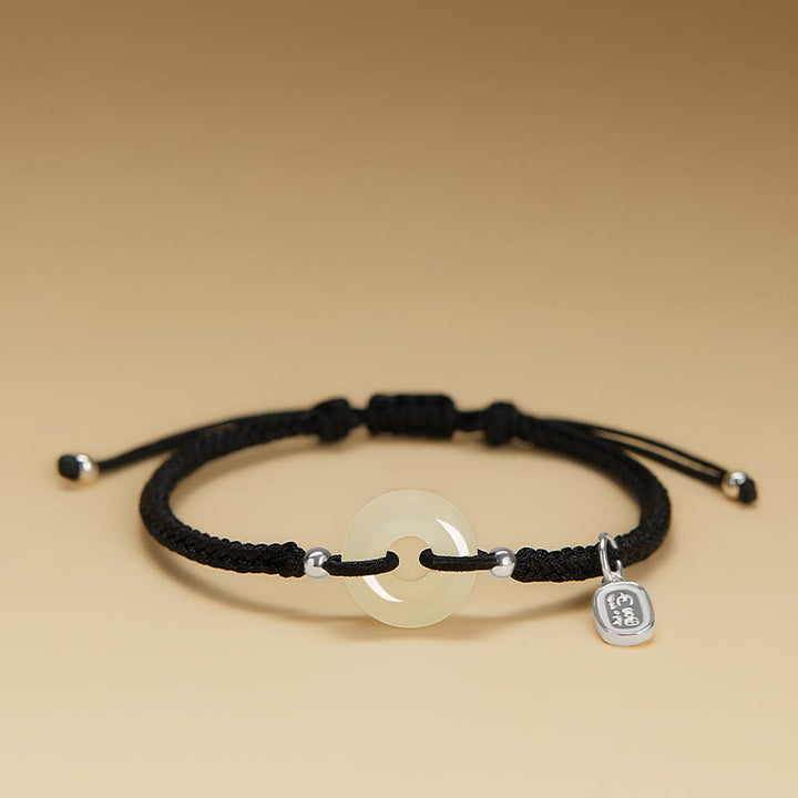 Buddha Stones Naturalne Hetian Jade Peace Buckle Fu Character Protection Luck Braided Bransoletka