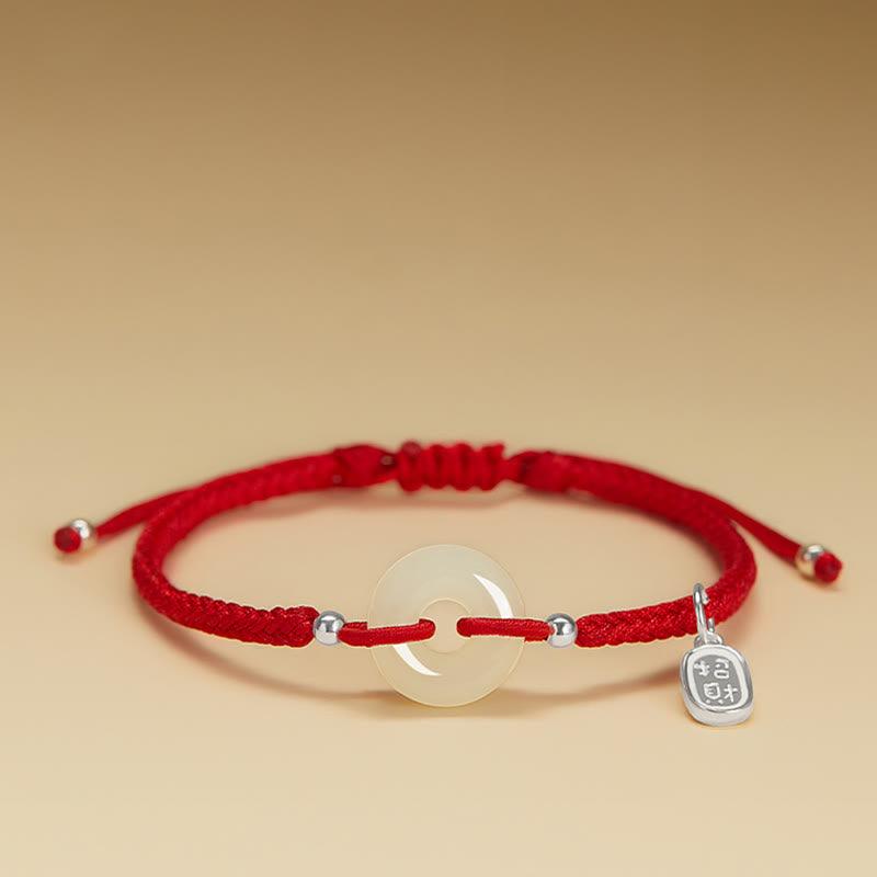 Buddha Stones Naturalne Hetian Jade Peace Buckle Fu Character Protection Luck Braided Bransoletka