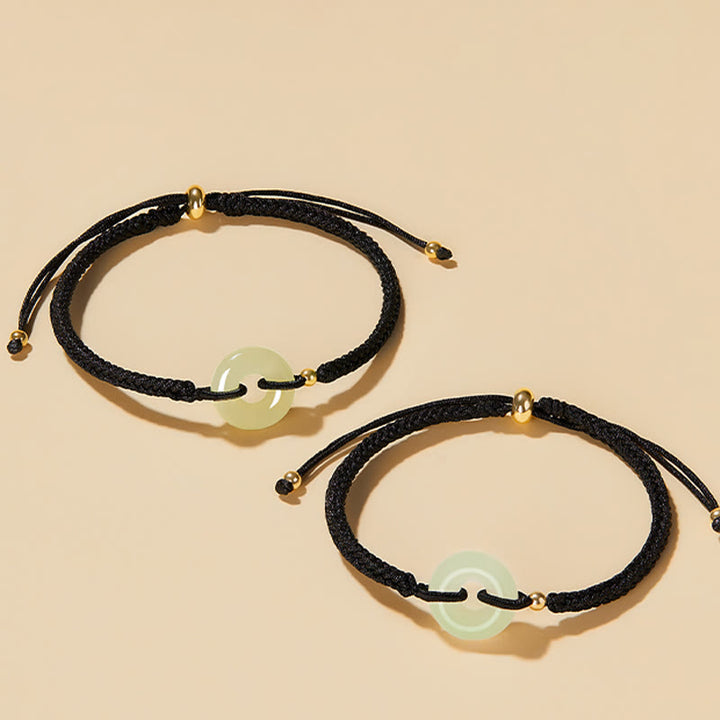 Buddha Stones Naturalne Hetian Jade Peace Buckle Fu Character Protection Luck Braided Bransoletka