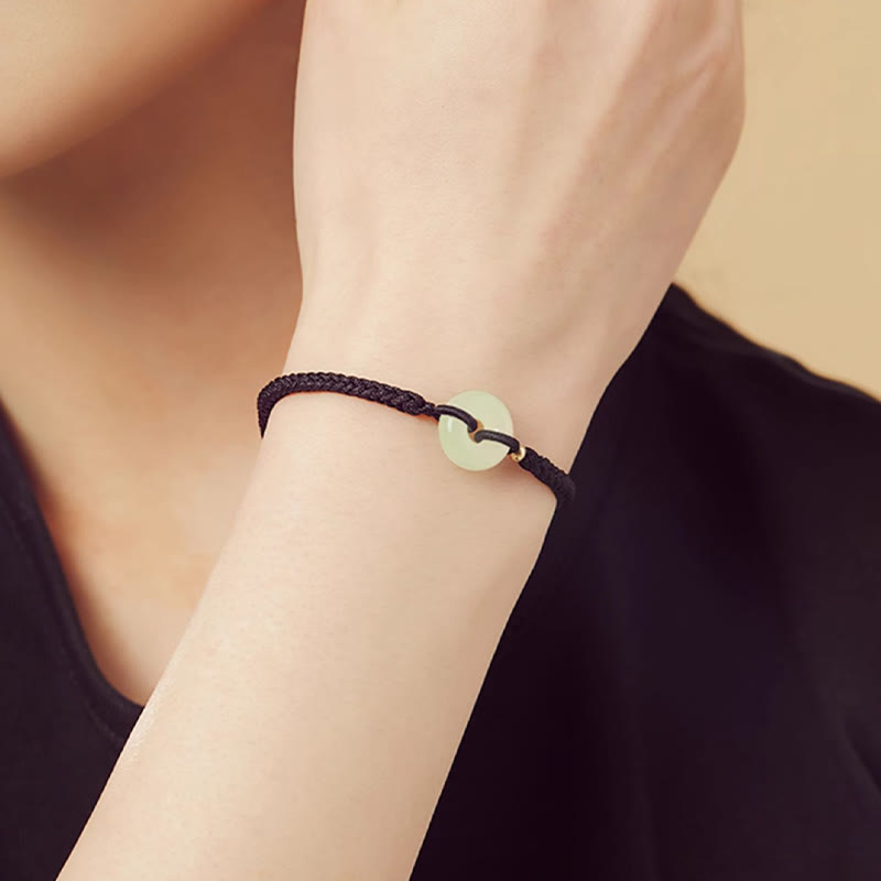 Buddha Stones Naturalne Hetian Jade Peace Buckle Fu Character Protection Luck Braided Bransoletka