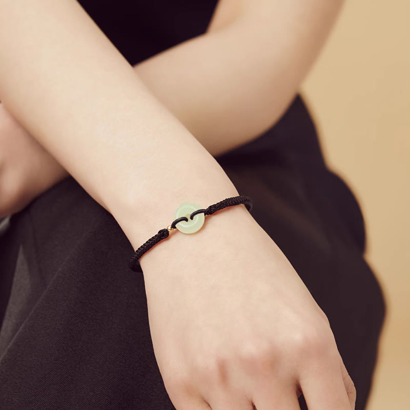 Buddha Stones Naturalne Hetian Jade Peace Buckle Fu Character Protection Luck Braided Bransoletka
