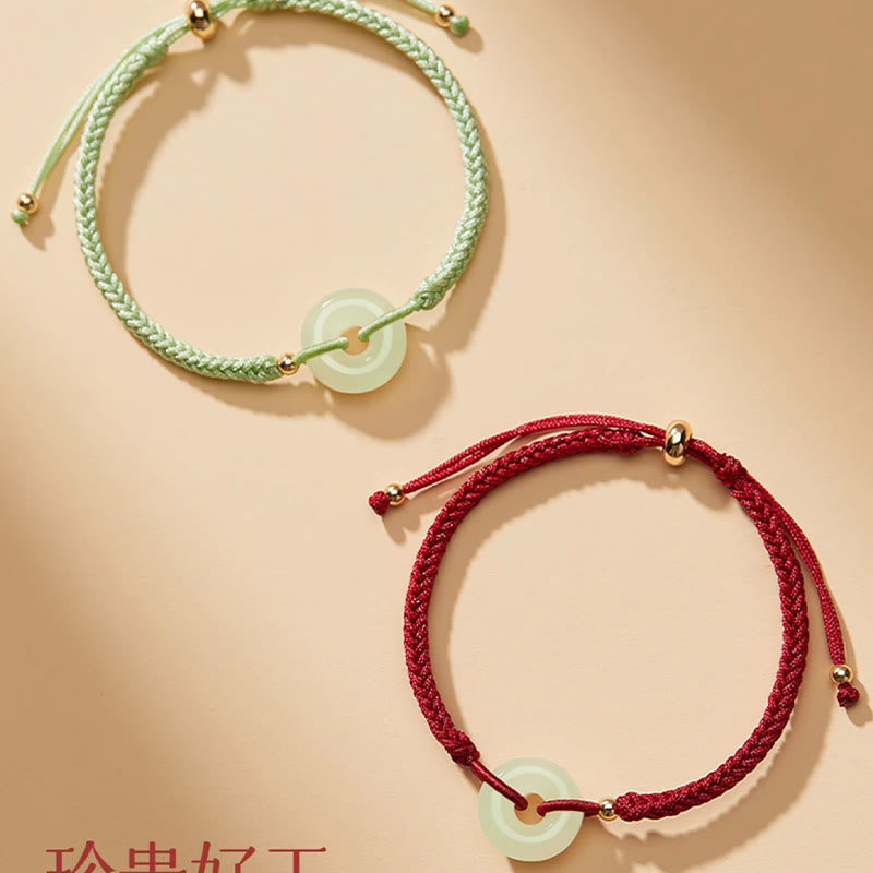 Buddha Stones Naturalne Hetian Jade Peace Buckle Fu Character Protection Luck Braided Bransoletka