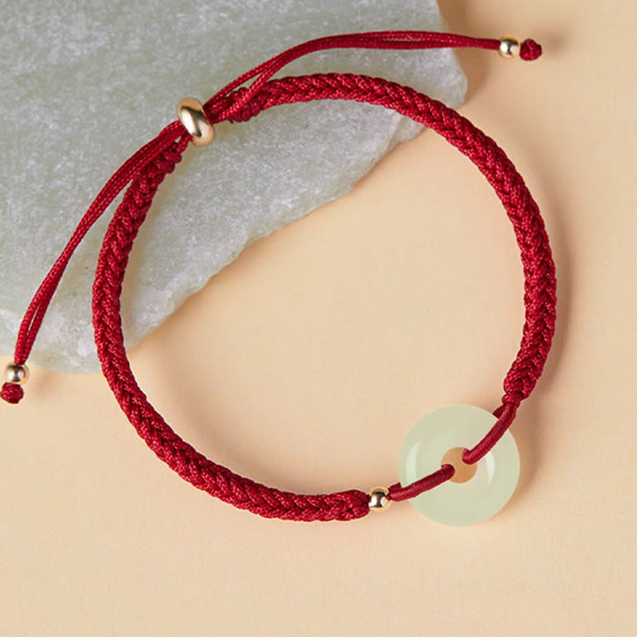 Buddha Stones Naturalne Hetian Jade Peace Buckle Fu Character Protection Luck Braided Bransoletka