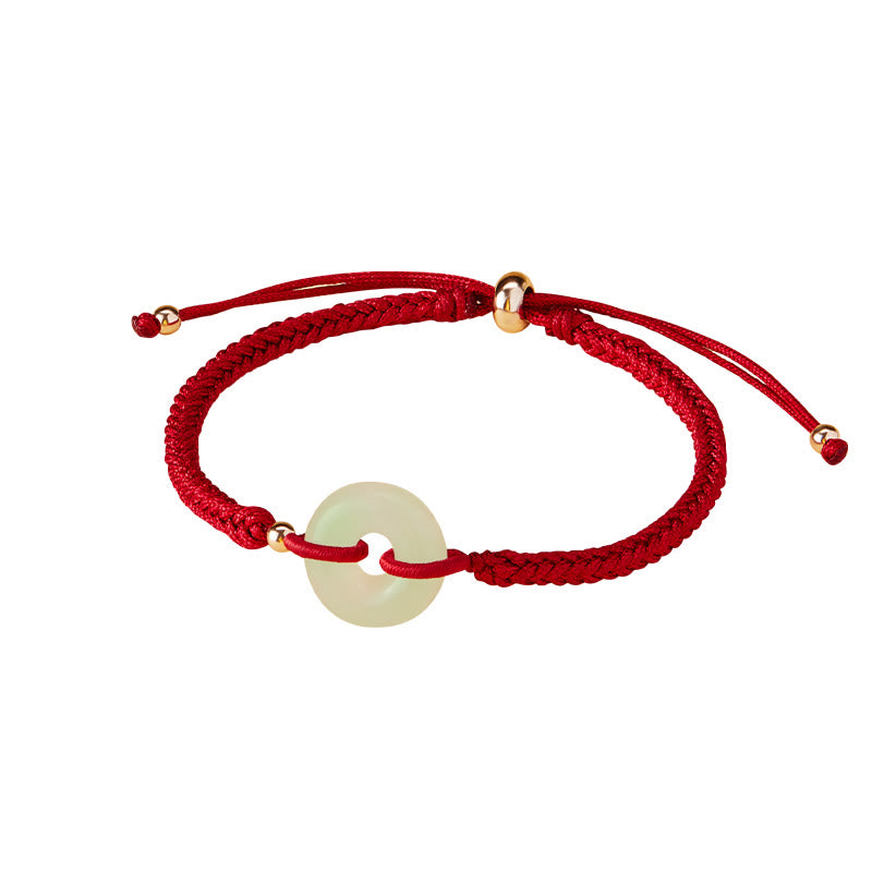 Buddha Stones Naturalne Hetian Jade Peace Buckle Fu Character Protection Luck Braided Bransoletka