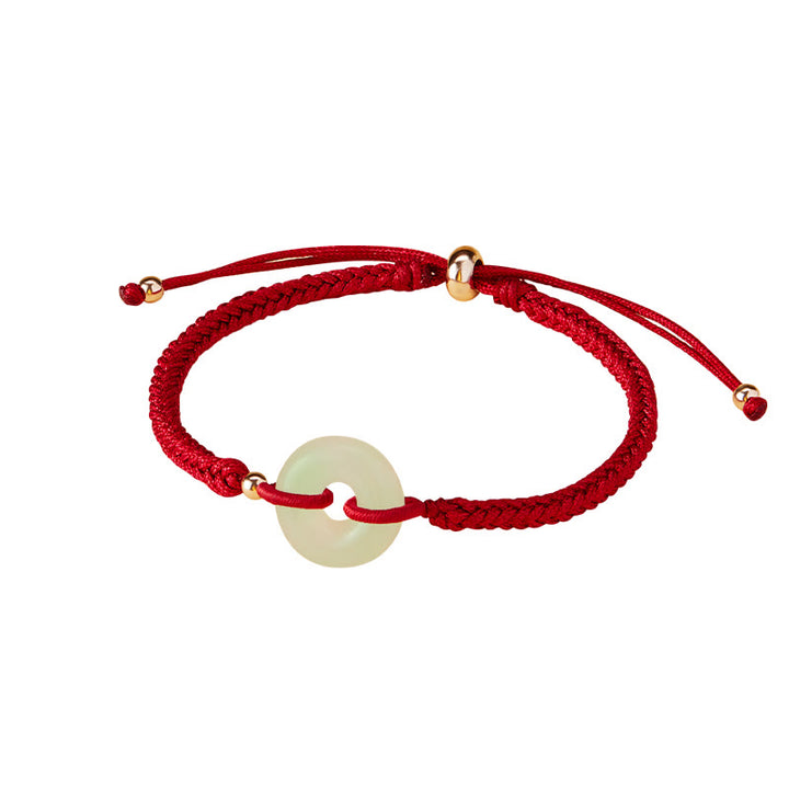 Buddha Stones Naturalne Hetian Jade Peace Buckle Fu Character Protection Luck Braided Bransoletka