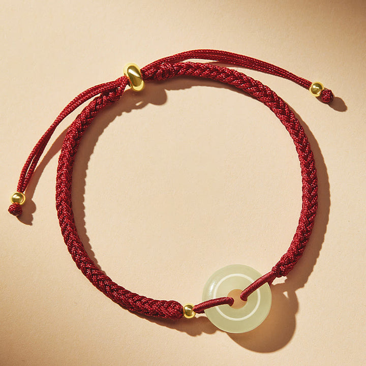 Buddha Stones Naturalne Hetian Jade Peace Buckle Fu Character Protection Luck Braided Bransoletka