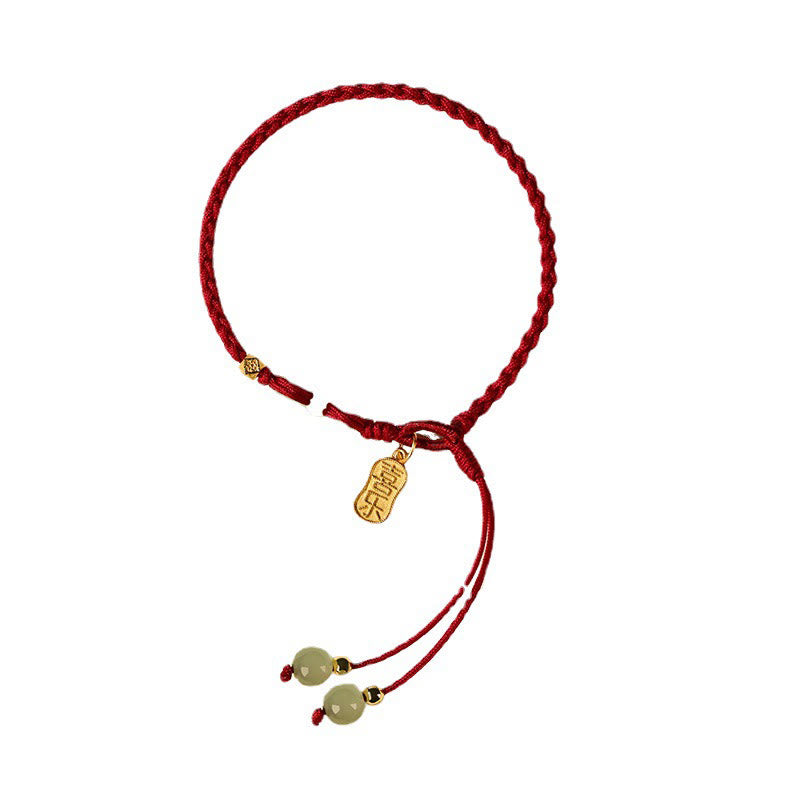 Buddha Stones Naturalny Hetian Jade Peace Buckle Czerwony sznurek Szczęście Pleciona Bransoletka