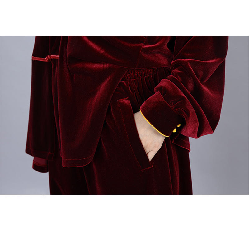 Buddha Stones 2 szt. Jesień Zima Tai Chi Qigong Praktyka Unisex Żaba-guzik Medytacja Welur Odzież Zestaw - image 11