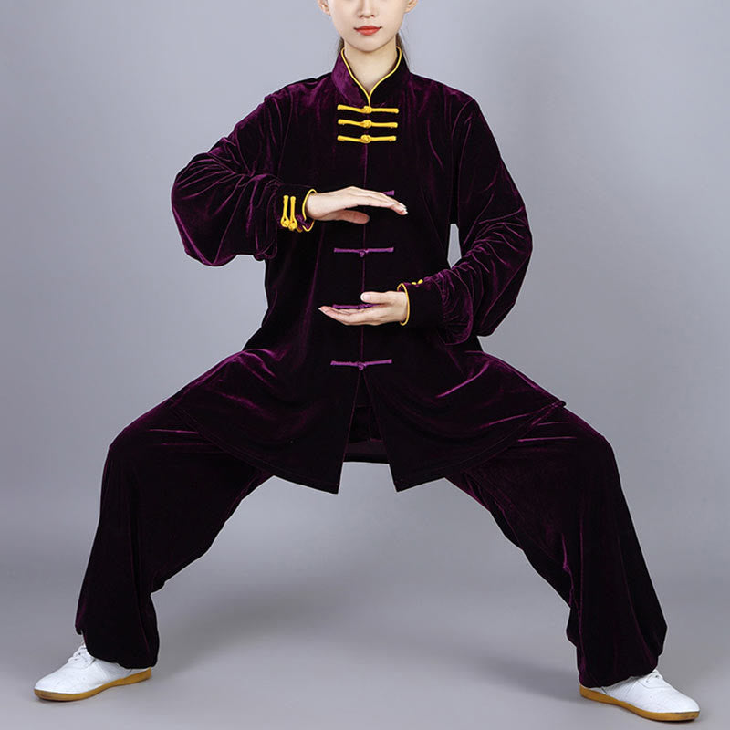Buddha Stones 2 szt. Jesień Zima Tai Chi Qigong Praktyka Unisex Żaba-guzik Medytacja Welur Odzież Zestaw - image 15