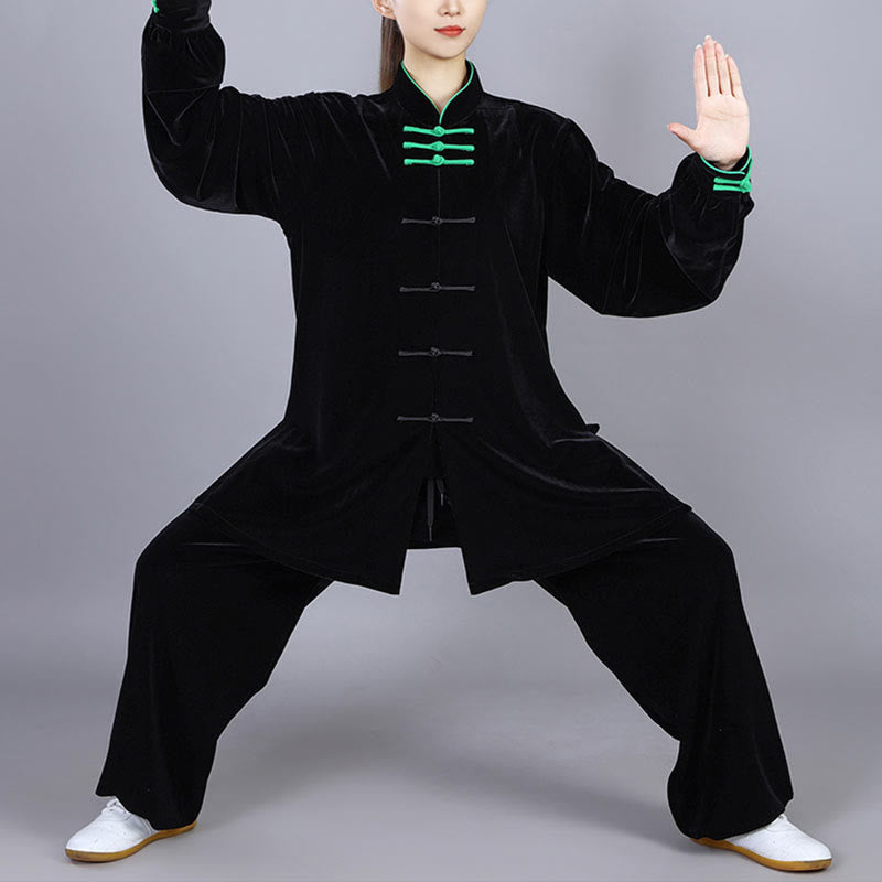 Buddha Stones 2 szt. Jesień Zima Tai Chi Qigong Praktyka Unisex Żaba-guzik Medytacja Welur Odzież Zestaw - image 18