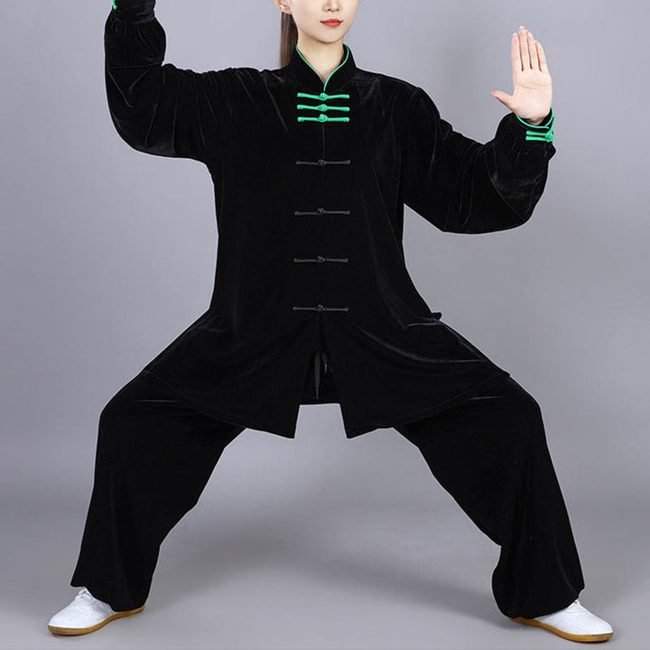 Buddha Stones 2 szt. Jesień Zima Tai Chi Qigong Praktyka Unisex Żaba-guzik Medytacja Welur Odzież Zestaw - image 18