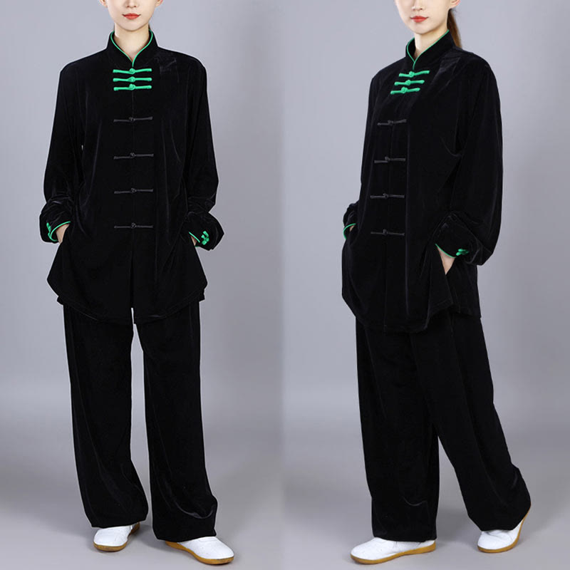 Buddha Stones 2 szt. Jesień Zima Tai Chi Qigong Praktyka Unisex Żaba-guzik Medytacja Welur Odzież Zestaw - image 19