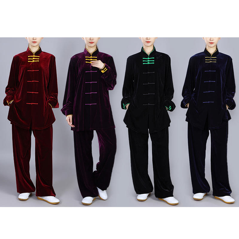 Buddha Stones 2 szt. Jesień Zima Tai Chi Qigong Praktyka Unisex Żaba-guzik Medytacja Welur Odzież Zestaw - image 21