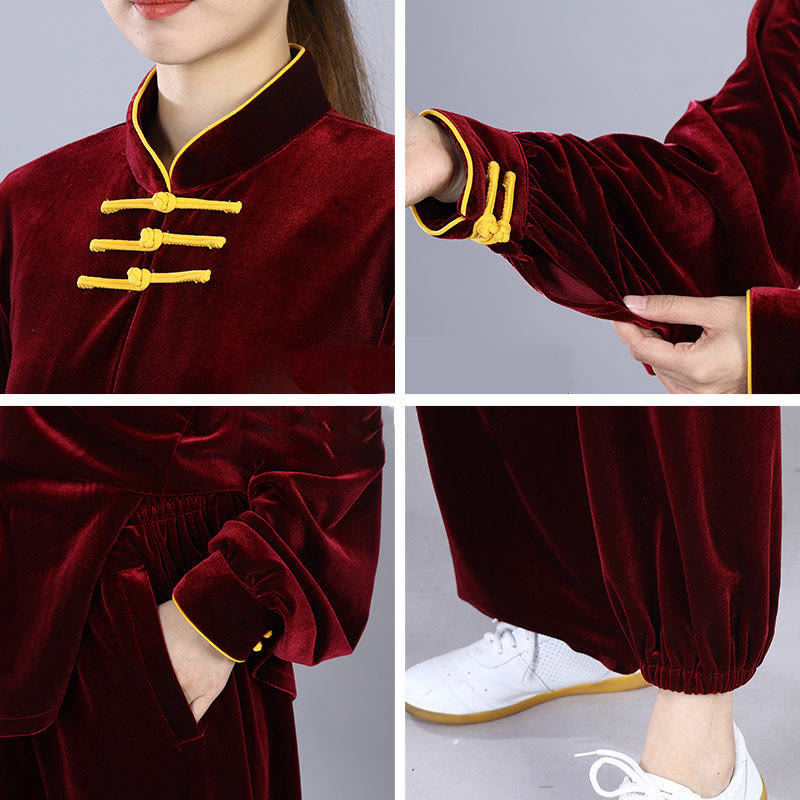 Buddha Stones 2 szt. Jesień Zima Tai Chi Qigong Praktyka Unisex Żaba-guzik Medytacja Welur Odzież Zestaw - image 7