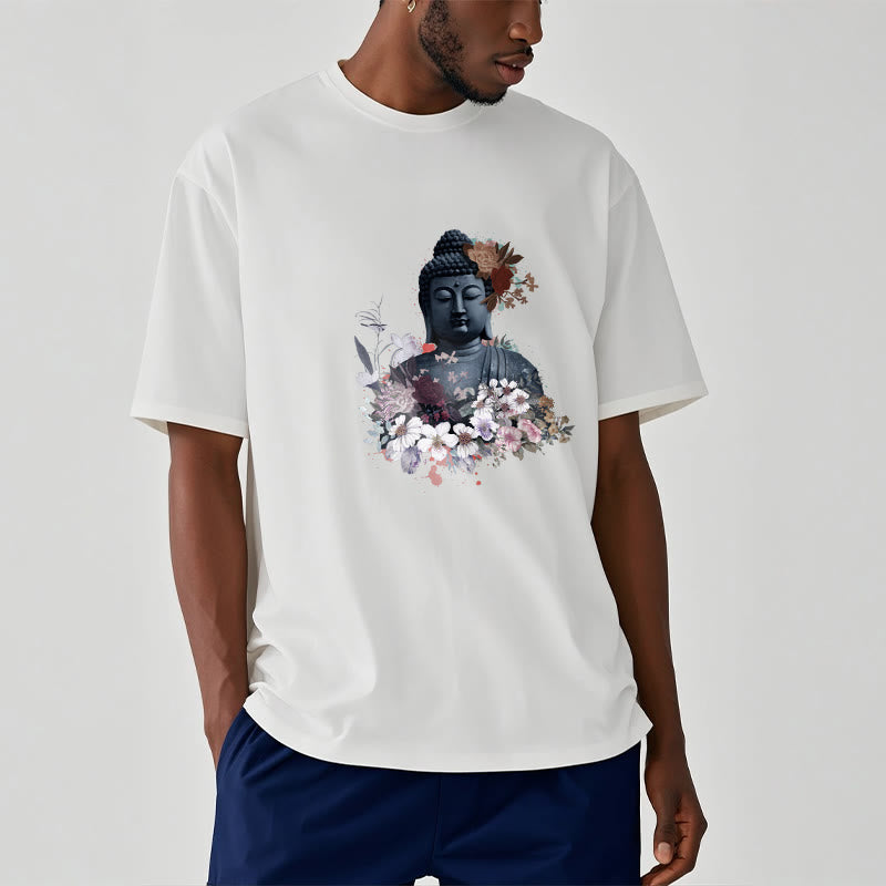 Buddha Stones Kolorowe Kwiaty Wokół Buddy Wzór Koszulka T-shirt - image 2