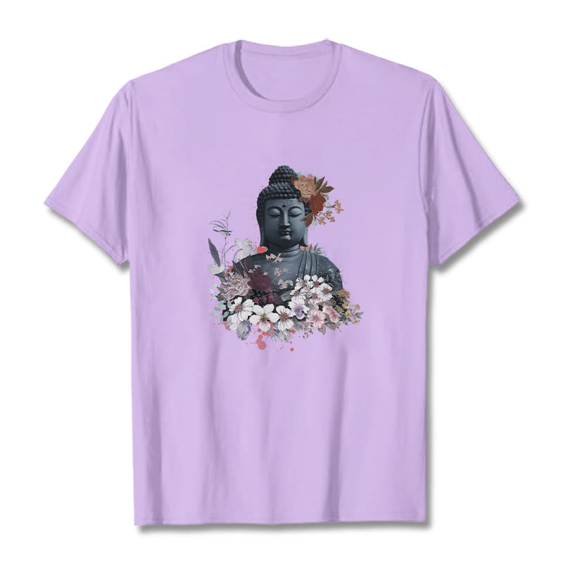 Buddha Stones Kolorowe Kwiaty Wokół Buddy Wzór Koszulka T-shirt - Śliwka - 2XL - image 17