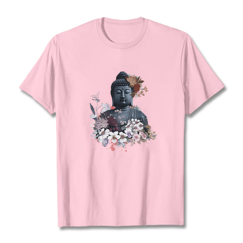 Buddha Stones Kolorowe Kwiaty Wokół Buddy Wzór Koszulka T-shirt - Jasnoróżowy - 2XL - image 13