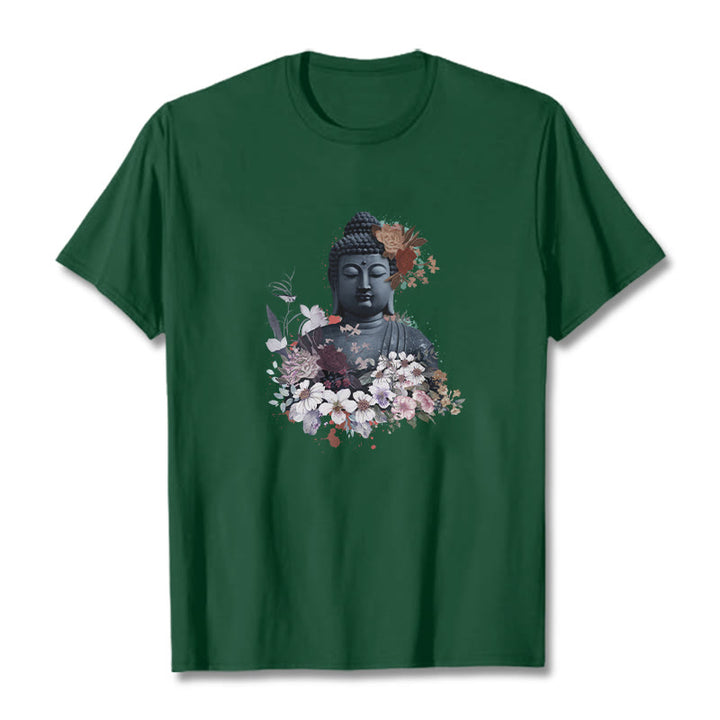 Buddha Stones Kolorowe Kwiaty Wokół Buddy Wzór Koszulka T-shirt - ForestGreen - 2XL - image 11