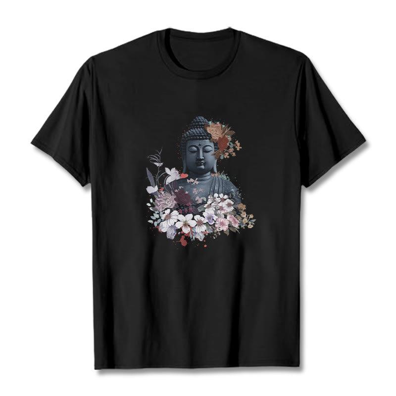 Buddha Stones Kolorowe Kwiaty Wokół Buddy Wzór Koszulka T-shirt - Czarny - 2XL - image 5