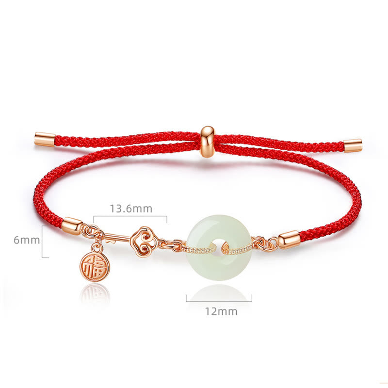Buddha Stones Naturalne Hetian Jade Peace Buckle 925 Srebro Sterling Czerwony Sznurek Fu Charakter Ochrona Szczęścia Bransoletka