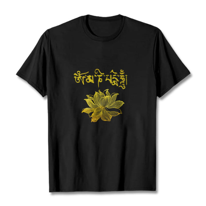 Buddha Stones Koszulka z sanskryckim motywem Golden Lotus - Czarny - 2XL - image 0