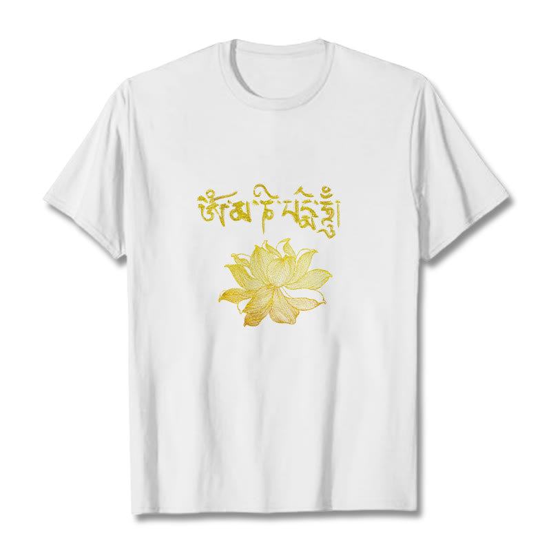 Buddha Stones Koszulka z sanskryckim motywem Golden Lotus - Biały - 2XL - image 5