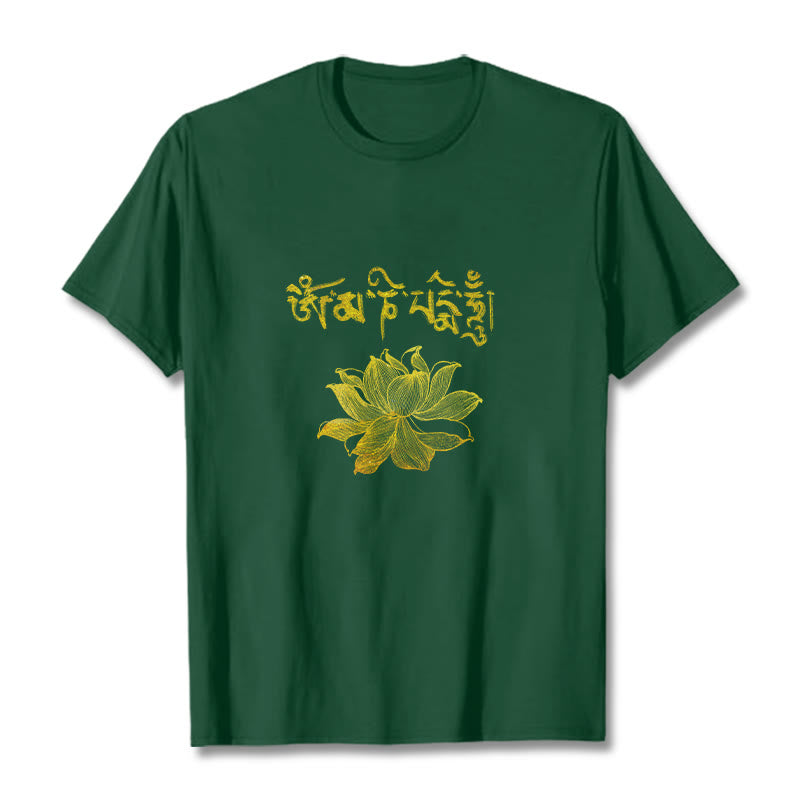 Buddha Stones Koszulka z sanskryckim motywem Golden Lotus - Leśna zieleń - 2XL - image 8