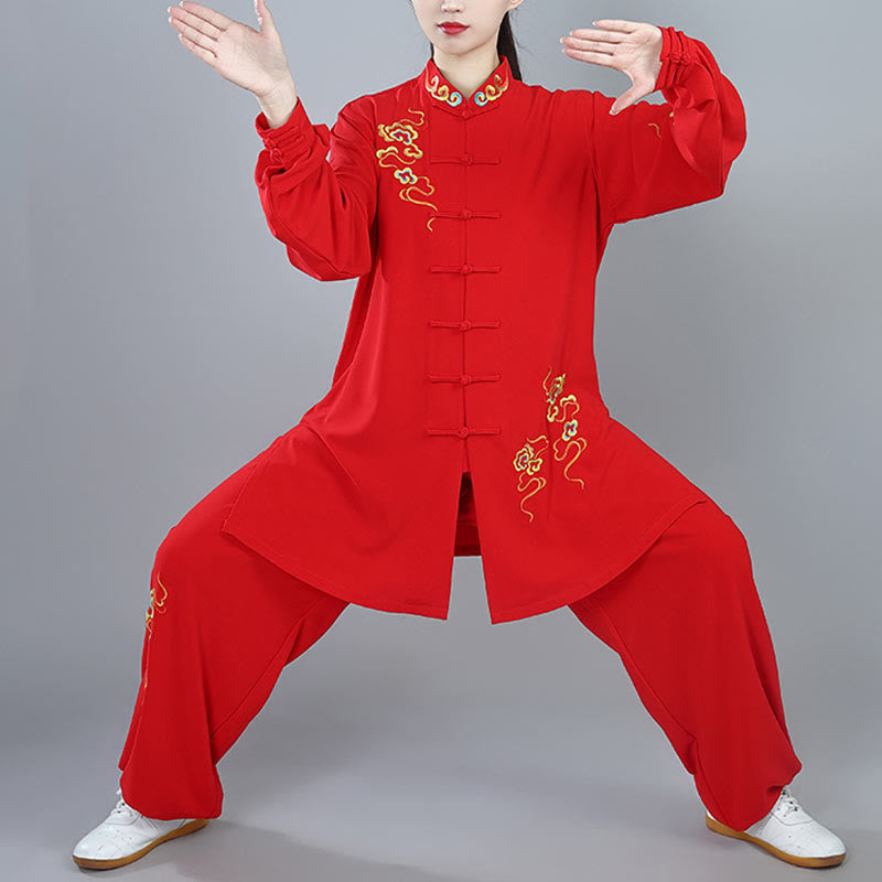 Buddha Stones 2 szt. Jesień Kolorowe Pomyślne Chmury Tai Chi Medytacja Qigong Zen Praktyka Unisex Zestaw Ubrań Bawełnianych