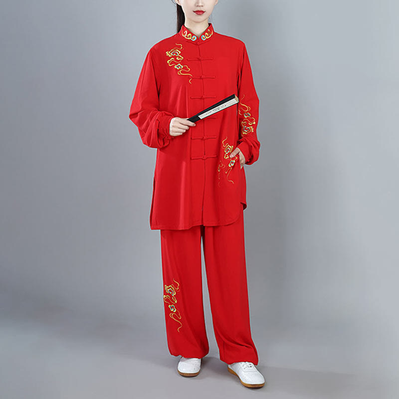 Buddha Stones 2 szt. Jesień Kolorowe Pomyślne Chmury Tai Chi Medytacja Qigong Zen Praktyka Unisex Zestaw Ubrań Bawełnianych