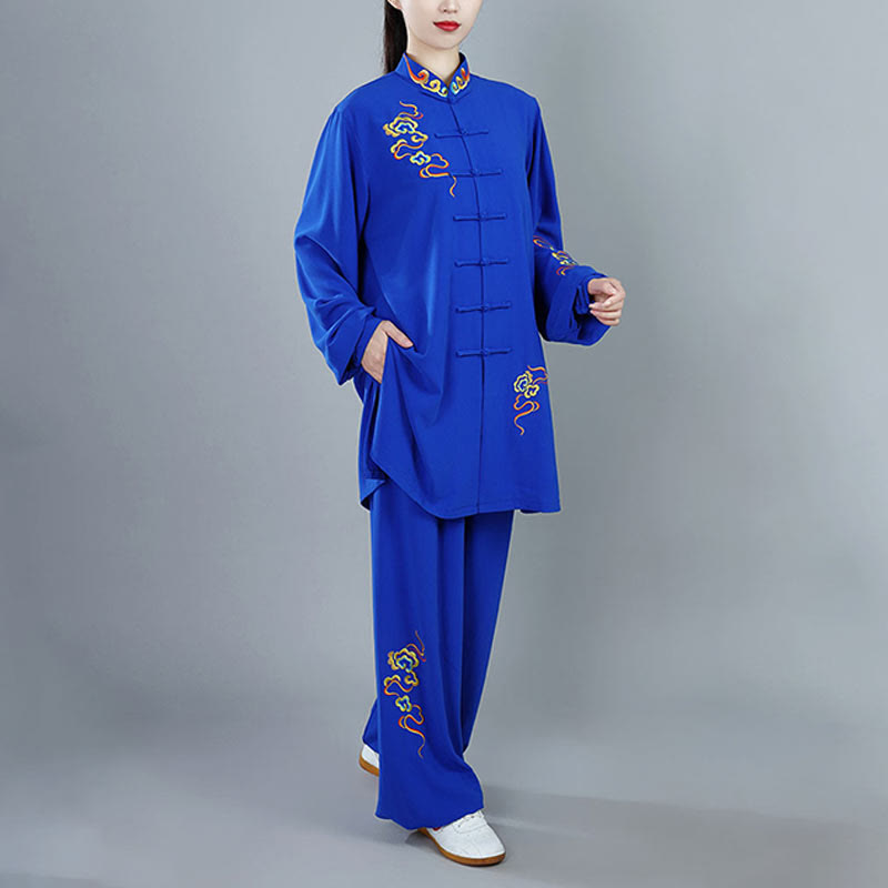 Buddha Stones 2 szt. Jesień Kolorowe Pomyślne Chmury Tai Chi Medytacja Qigong Zen Praktyka Unisex Zestaw Ubrań Bawełnianych