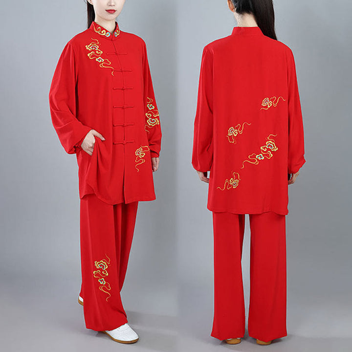 Buddha Stones 2 szt. Jesień Kolorowe Pomyślne Chmury Tai Chi Medytacja Qigong Zen Praktyka Unisex Zestaw Ubrań Bawełnianych