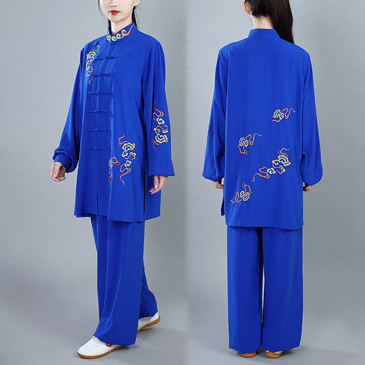 Buddha Stones 2 szt. Jesień Kolorowe Pomyślne Chmury Tai Chi Medytacja Qigong Zen Praktyka Unisex Zestaw Ubrań Bawełnianych