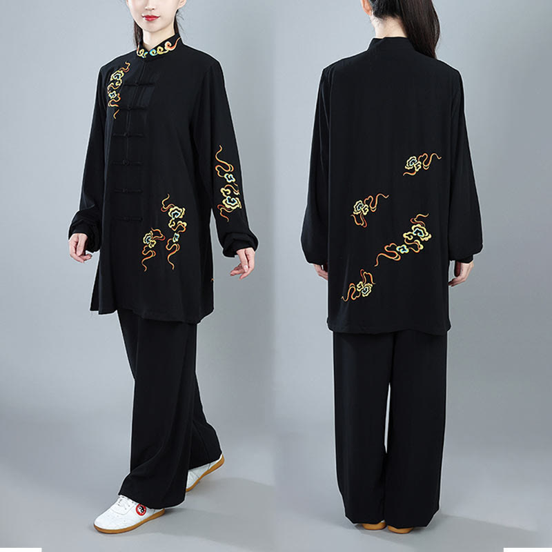 Buddha Stones 2 szt. Jesień Kolorowe Pomyślne Chmury Tai Chi Medytacja Qigong Zen Praktyka Unisex Zestaw Ubrań Bawełnianych