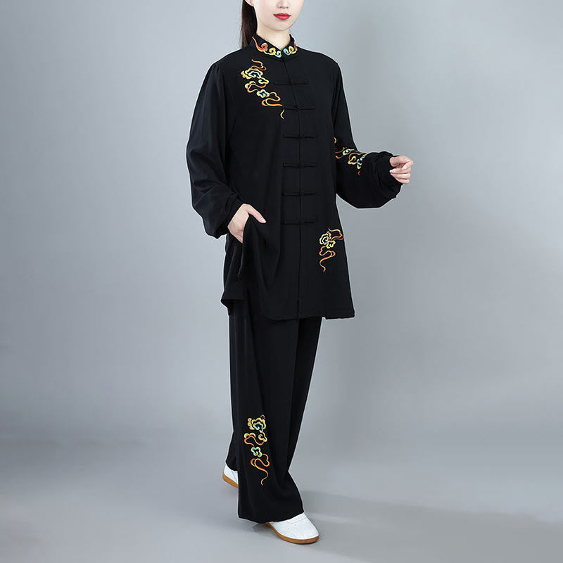 Buddha Stones 2 szt. Jesień Kolorowe Pomyślne Chmury Tai Chi Medytacja Qigong Zen Praktyka Unisex Zestaw Ubrań Bawełnianych