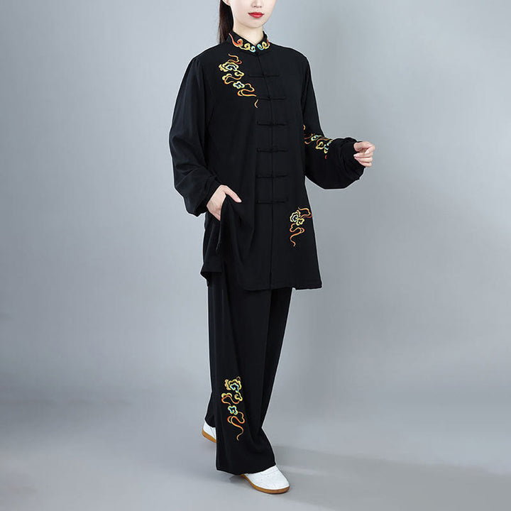 Buddha Stones 2 szt. Jesień Kolorowe Pomyślne Chmury Tai Chi Medytacja Qigong Zen Praktyka Unisex Zestaw Ubrań Bawełnianych