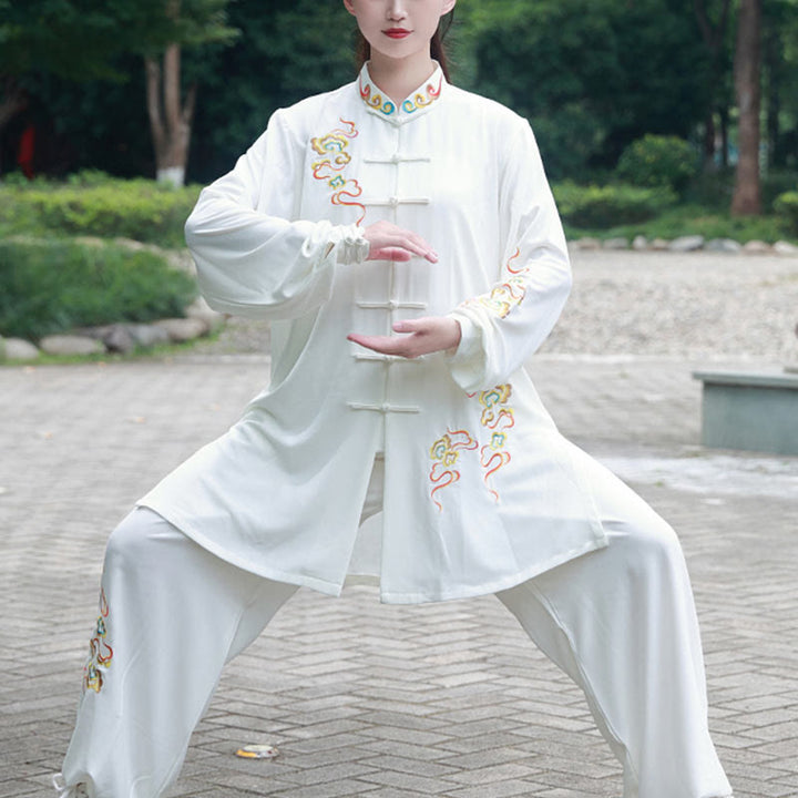 Buddha Stones 2 szt. Jesień Kolorowe Pomyślne Chmury Tai Chi Medytacja Qigong Zen Praktyka Unisex Zestaw Ubrań Bawełnianych