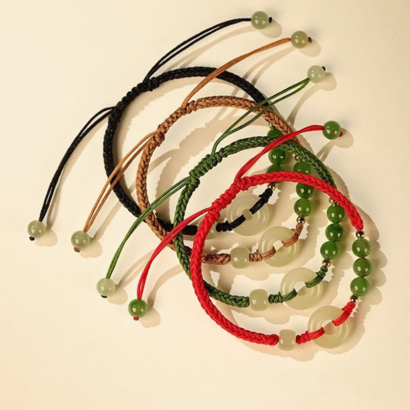 Buddha Stones Naturalne Hetian Jade Peace Buckle Czerwona Sznurkowa Bransoletka Ochronna Szczęścia