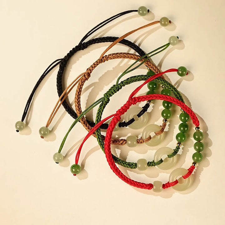 Buddha Stones Naturalne Hetian Jade Peace Buckle Czerwona Sznurkowa Bransoletka Ochronna Szczęścia