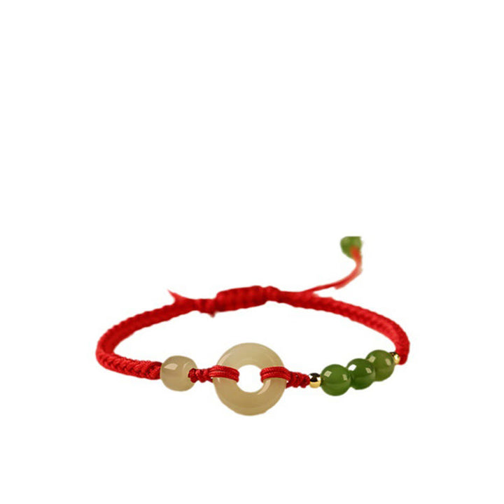 Buddha Stones Naturalne Hetian Jade Peace Buckle Czerwona Sznurkowa Bransoletka Ochronna Szczęścia
