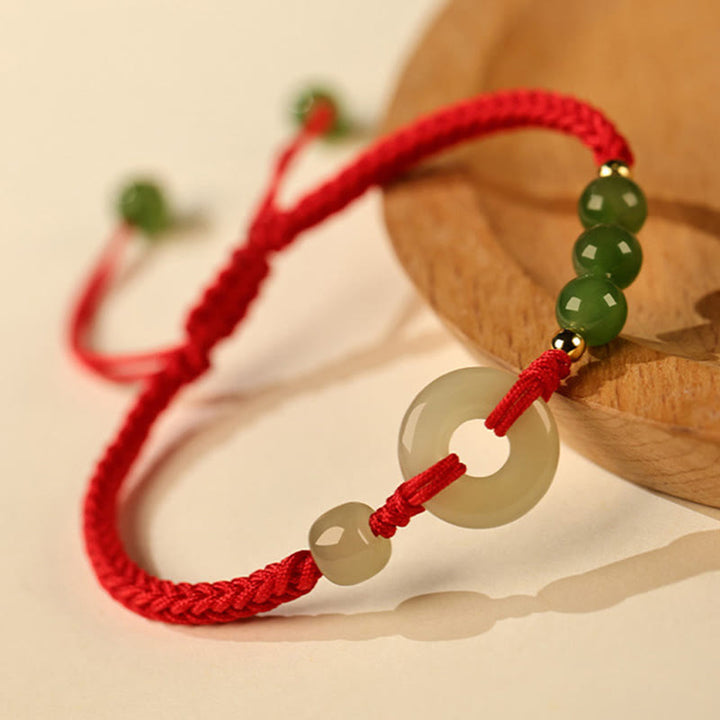 Buddha Stones Naturalne Hetian Jade Peace Buckle Czerwona Sznurkowa Bransoletka Ochronna Szczęścia