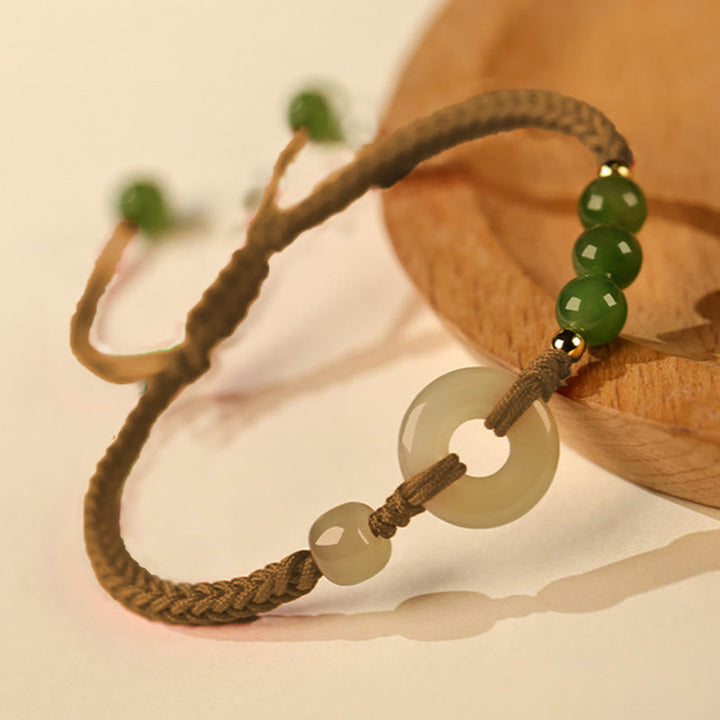Buddha Stones Naturalne Hetian Jade Peace Buckle Czerwona Sznurkowa Bransoletka Ochronna Szczęścia