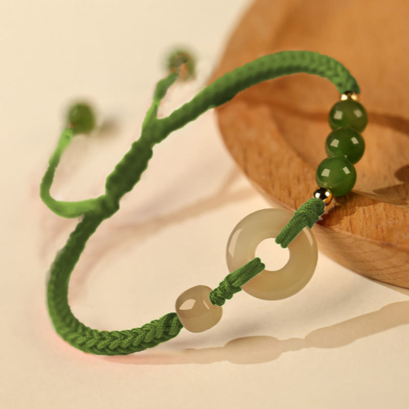 Buddha Stones Naturalne Hetian Jade Peace Buckle Czerwona Sznurkowa Bransoletka Ochronna Szczęścia