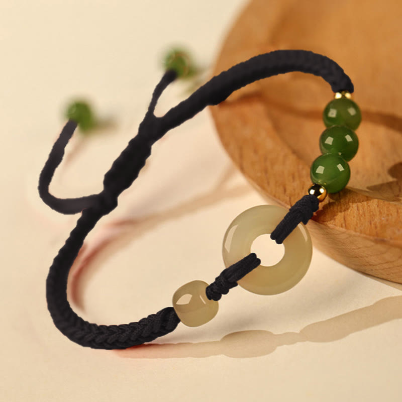 Buddha Stones Naturalne Hetian Jade Peace Buckle Czerwona Sznurkowa Bransoletka Ochronna Szczęścia