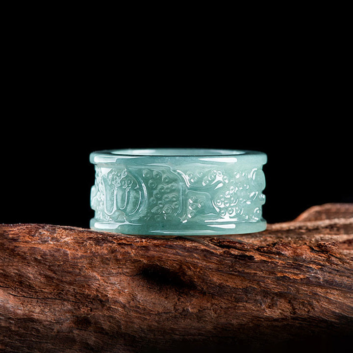 Buddha Stones Naturalny Jadeit Om Mani Padme Hum Rzeźbiony Pierścień Dobrobytu - image 2