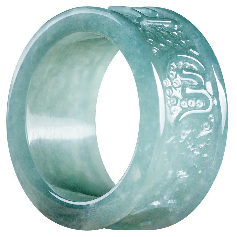 Buddha Stones Naturalny Jadeit Om Mani Padme Hum Rzeźbiony Pierścień Dobrobytu