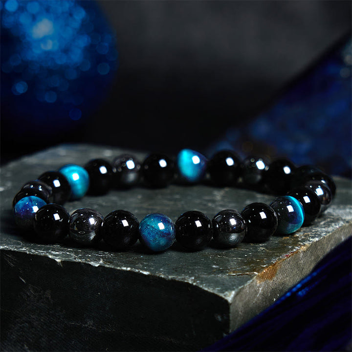 Buddha Stones Naturalne Tygrysie Oko Obsydian Hematyt Pozytywna Potężna Bransoletka